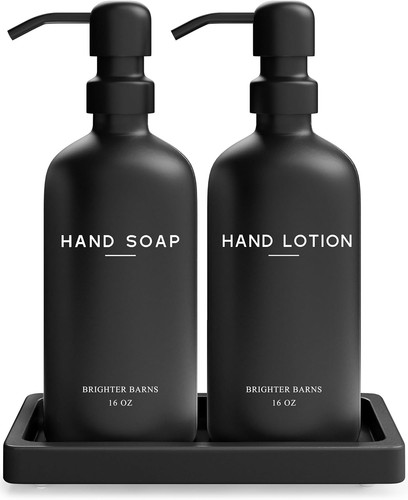 Black glass soap and lotion - black,