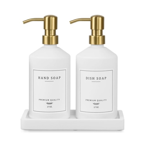 Gold soap dispenser set - dispenser, glass