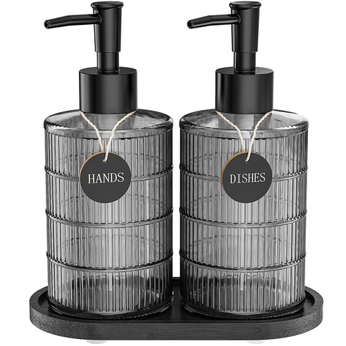 Soap dispenser set with bamboo - set,