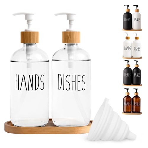 Clear glass soap dispenser set - glass,