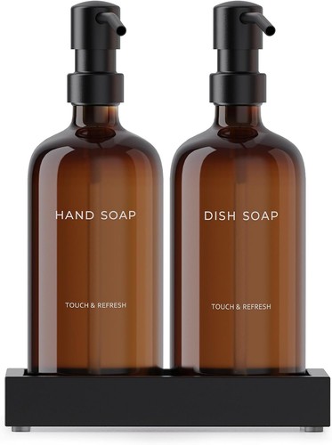 Amber glass soap - glass, dispenser