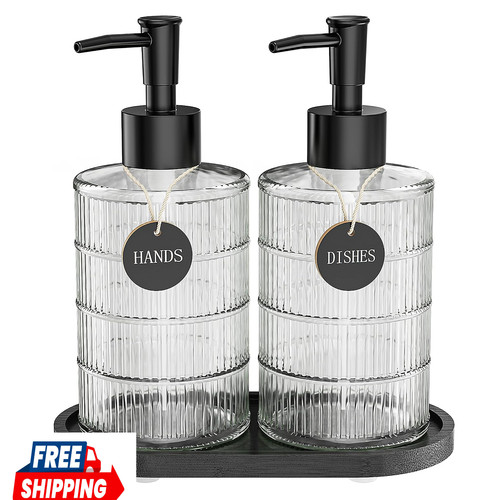 Soap dispenser set with - set, bamboo
