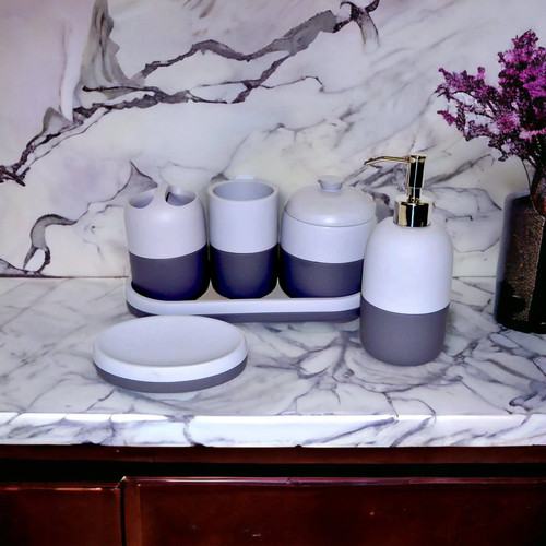 Gray bathroom accessories set - gray,