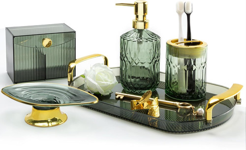 Green bathroom accessories set - accessories,