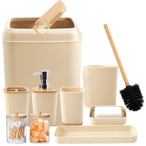 Beige bathroom accessories set - beige,