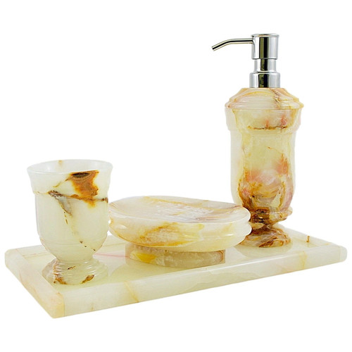 Marble bath set white onyx - white,