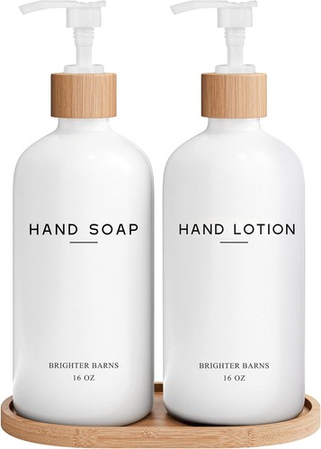 White glass soap and lotion - glass,