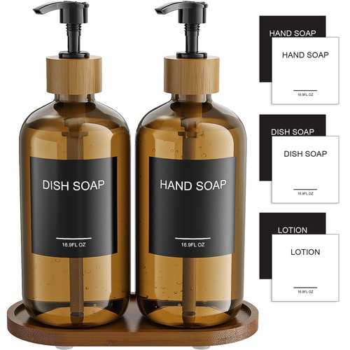Amber soap dispenser set with - dispenser,